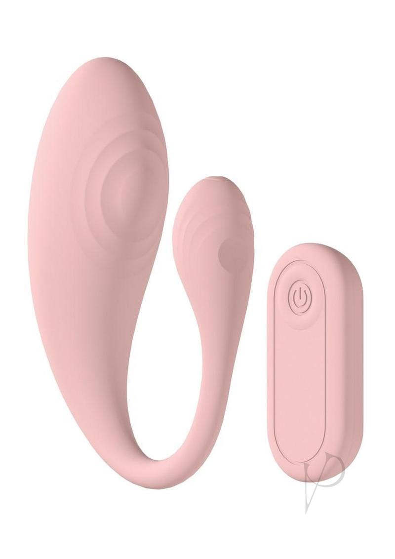 Loveline Wave C-Shape Vibe 10 Function Silicone Rechargeable Vibrator with Remote Control - Pink