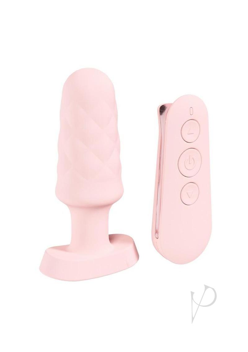 Loveline Velvet Silicone Rechargeable Vibrating Anal Plug with Remote Control - Pink
