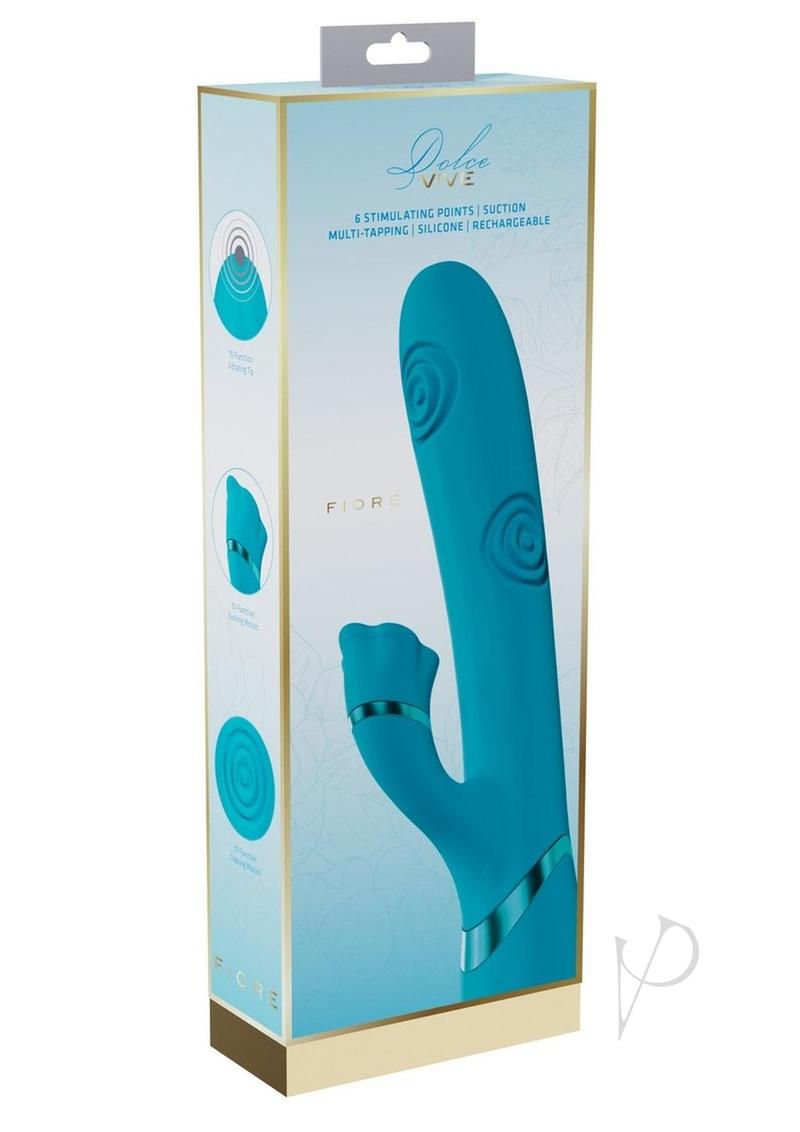 Vive Fiore Silicone Rechargeable Triple Motor G-Spot Air Wave Rabbit Vibrator with Clit Stimulator - Blue