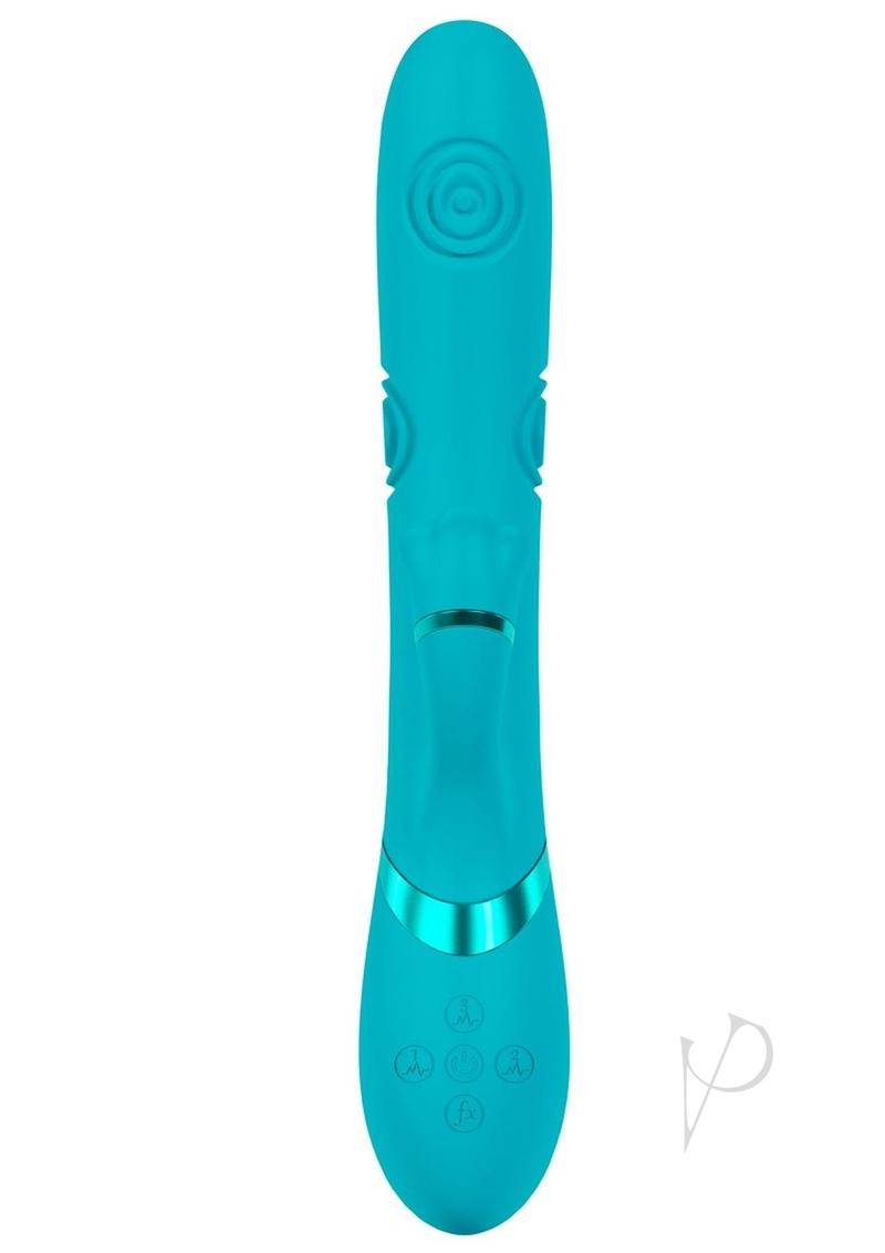 Vive Fiore Silicone Rechargeable Triple Motor G-Spot Air Wave Rabbit Vibrator with Clit Stimulator - Blue