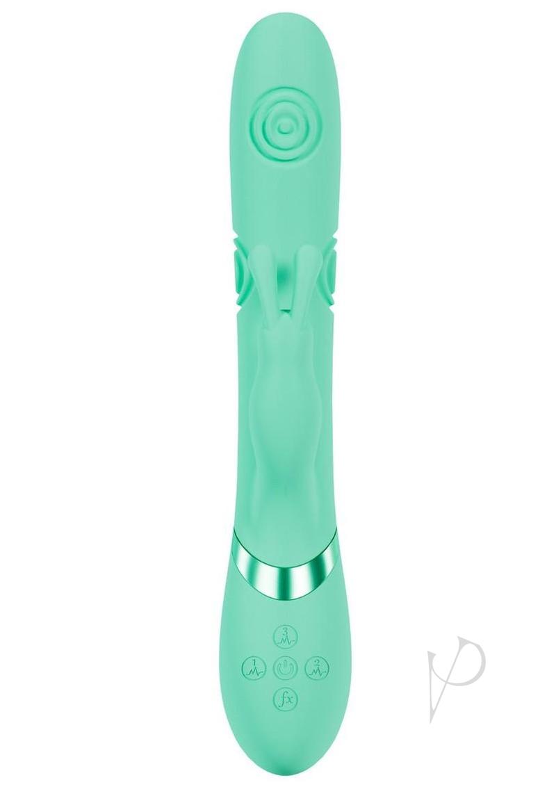 Vive Mimi 10 Function Silicone Rechargeable Triple Motor G-Spot Vibrating and Tapping Rabbit - Green