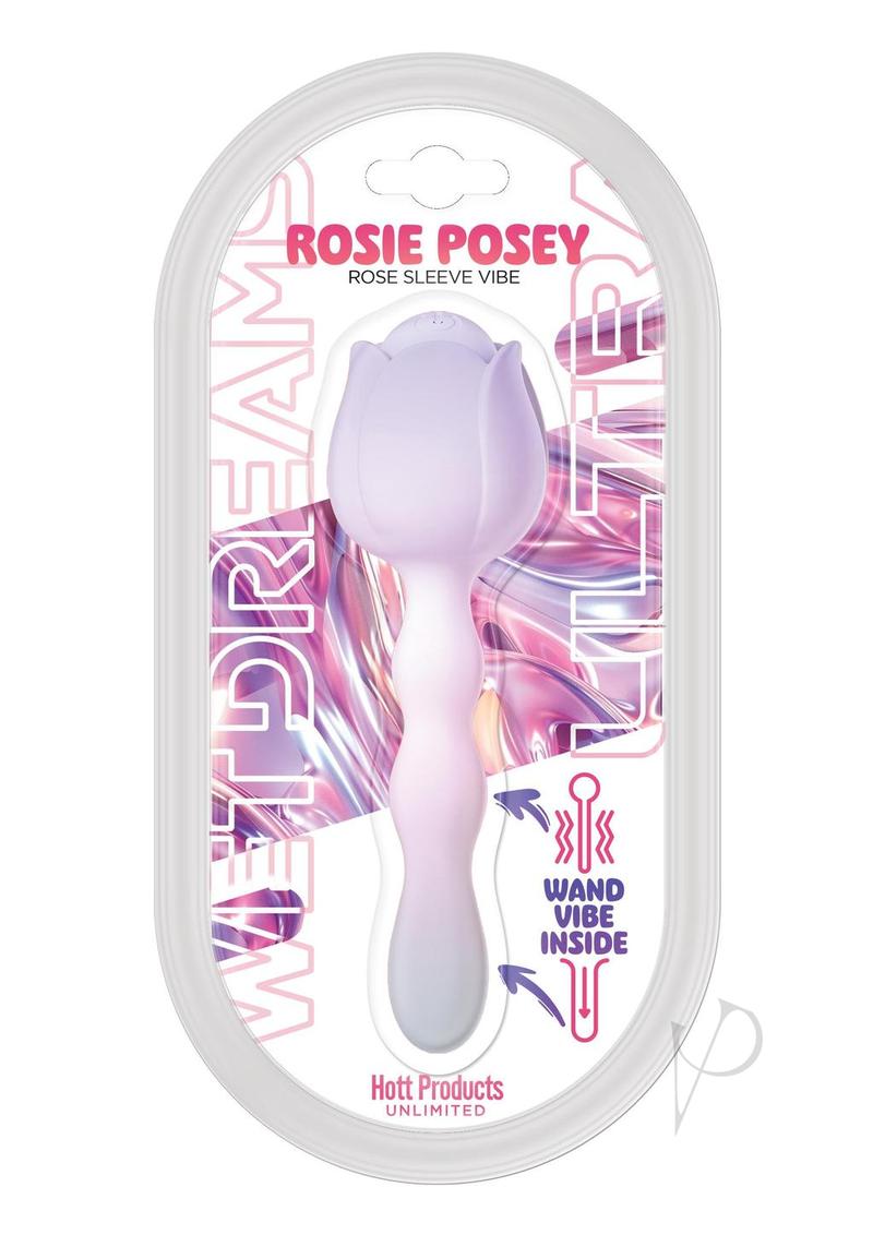 Wet Dreams Rosie Posey Silicone Rechargeable Rose Shaped Vibrating Wand - Lilac