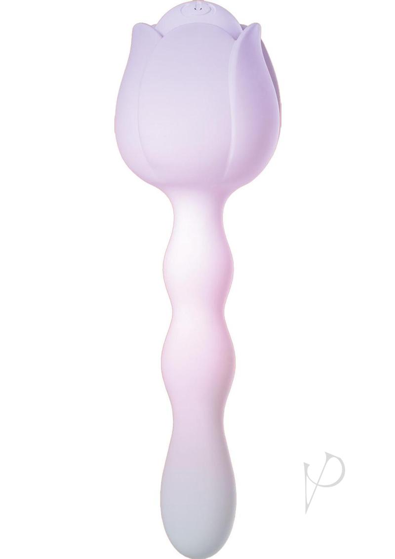 Wet Dreams Rosie Posey Silicone Rechargeable Rose Shaped Vibrating Wand - Lilac