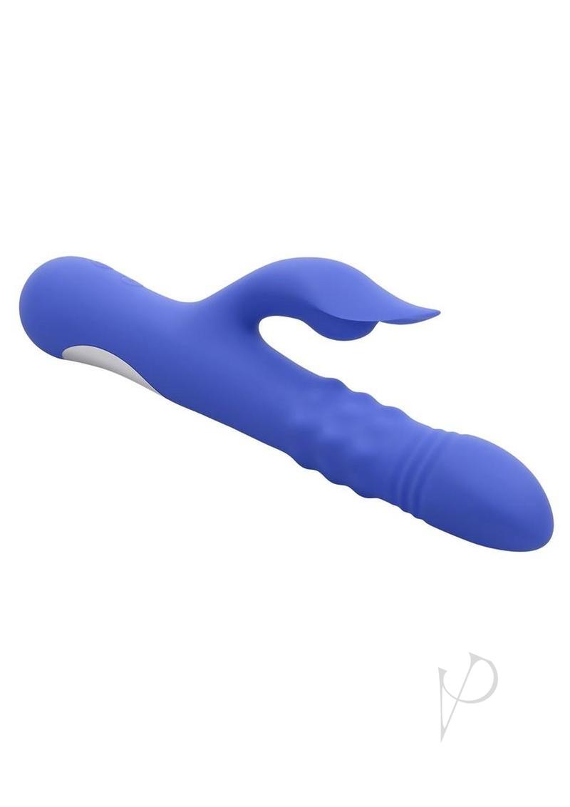 Pop Goes The O Rechargeable Silicone Triple Motor Thrusting Rabbit Vibrator - Blue
