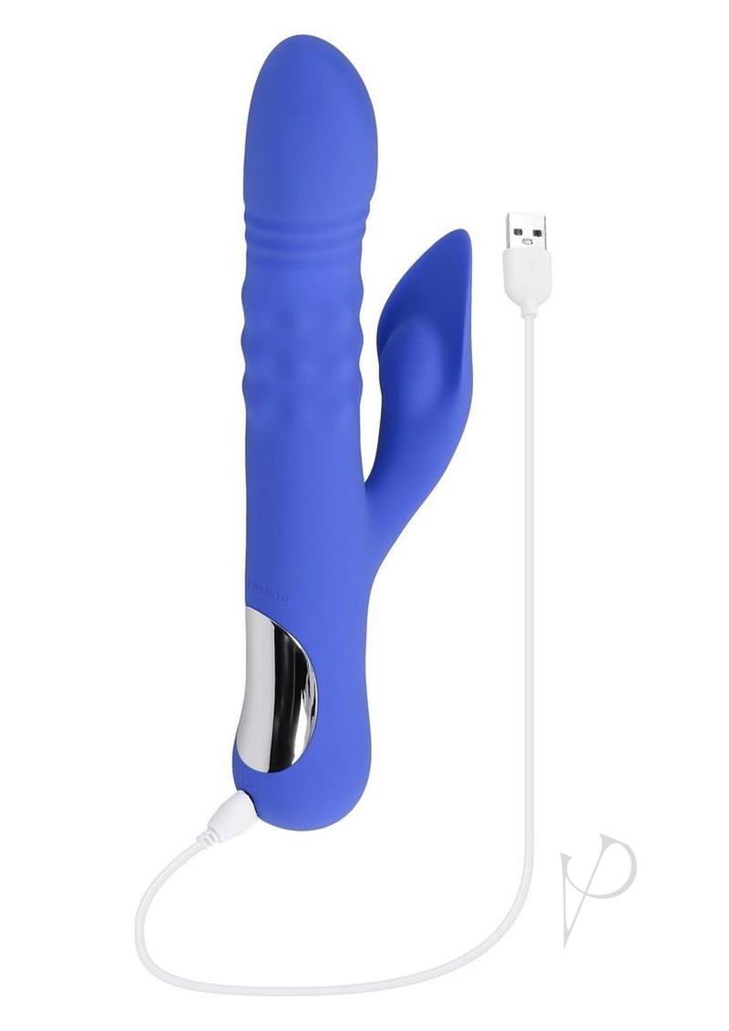 Pop Goes The O Rechargeable Silicone Triple Motor Thrusting Rabbit Vibrator - Blue