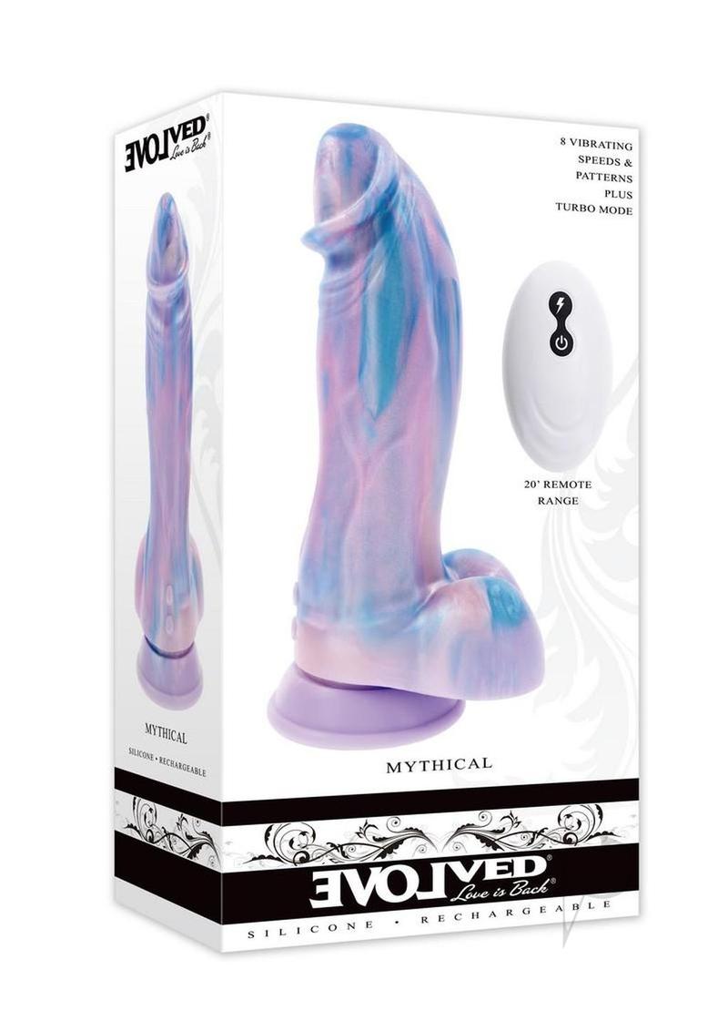 Mythical Rechargeable Silicone Vibrating Dildo with Remote - Multicolor