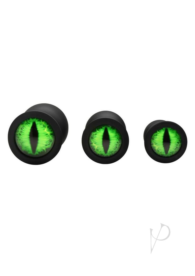 Creature Cocks Green Eye Silicone Butt Plug Set (3 Piece) - Green/Black