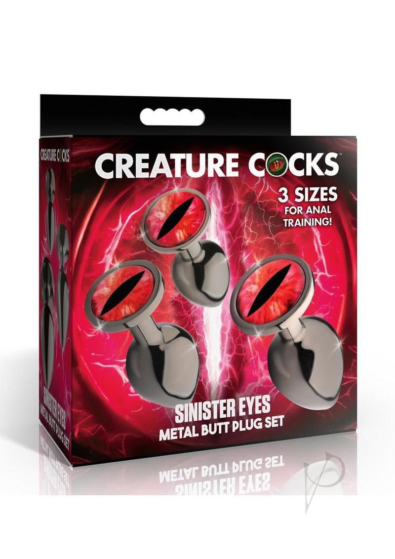 Creature Cocks Red Eye Metal Butt Plug Set (3 Piece) - Black/Red