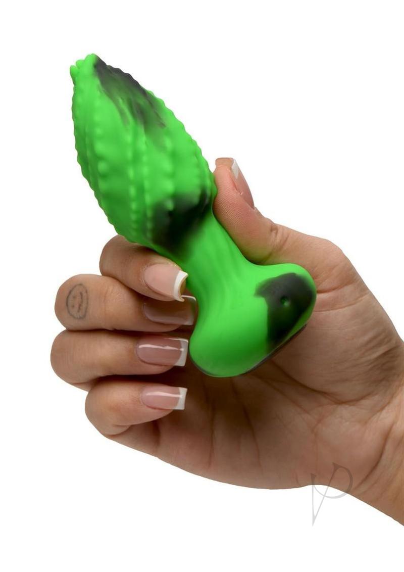 Creature Cocks Eye of the Spawn Rechargeable Silicone Vibrating and Squirming Butt Plug with Remote - Green