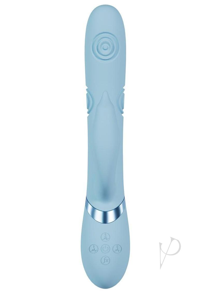 Vive Pallina Rechargeable Silicone Triple Motor G-Spot VIbrating and Tapping Beads Clit Stimulator - Blue