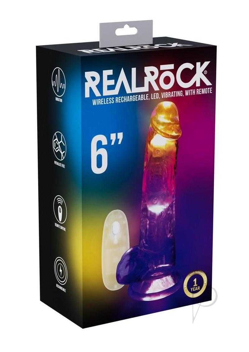 RealRock Rechargeable Dildo with Balls and Remote Control 6in - Clear