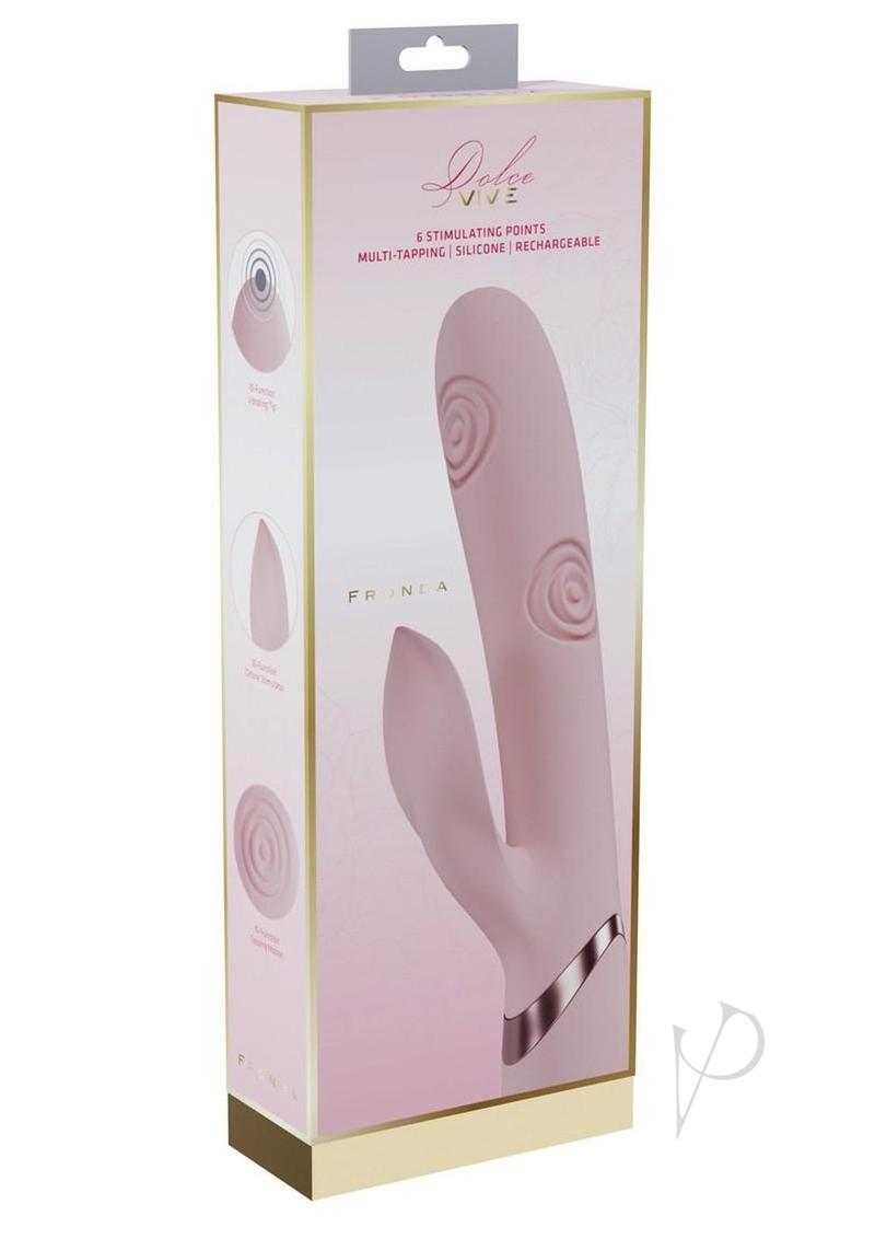 Vive Fronda Rechargeable Silicone Triple Motor G-Spot VIbrating and Tapping Leaf Clit Stimulator - Pink