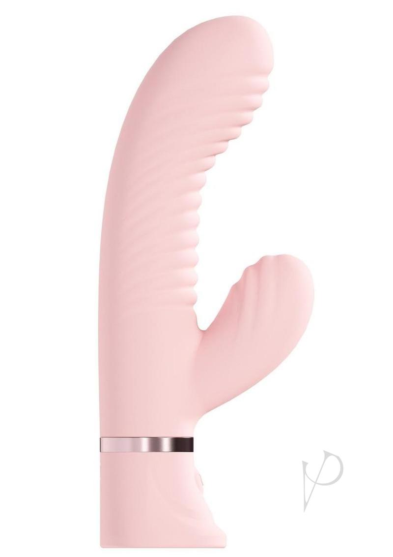 Loveline Mystique 10 Function Rechargeable Silicone Ribbed Rabbit - Pink