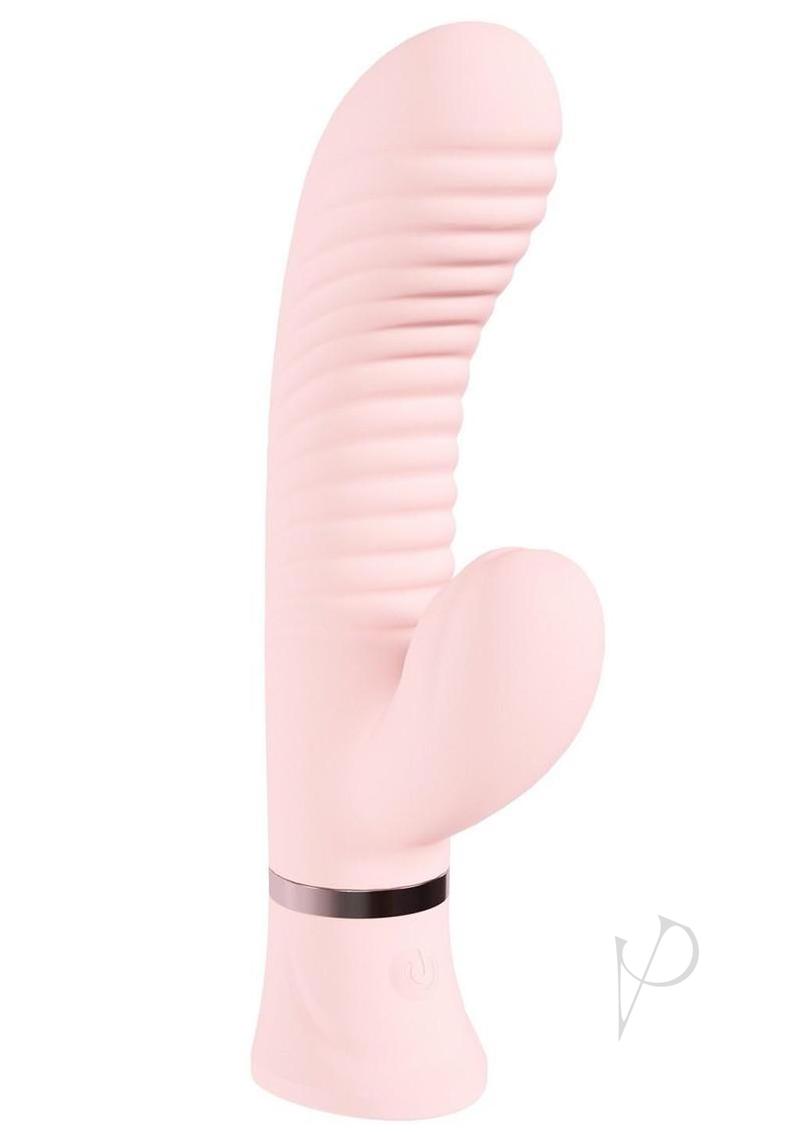 Loveline Mystique 10 Function Rechargeable Silicone Ribbed Rabbit - Pink