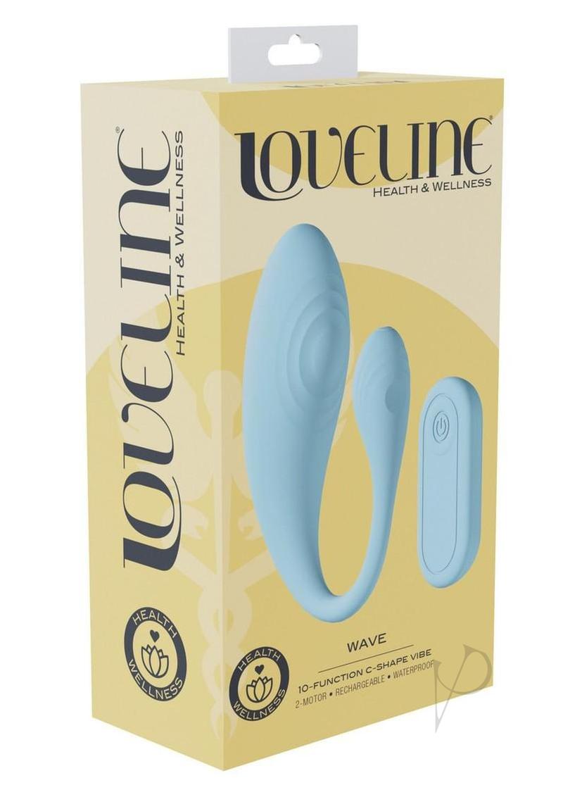 Loveline Wave C-shape 10 Function Rechargeable Silicone Vibrator with Remote Control - Blue