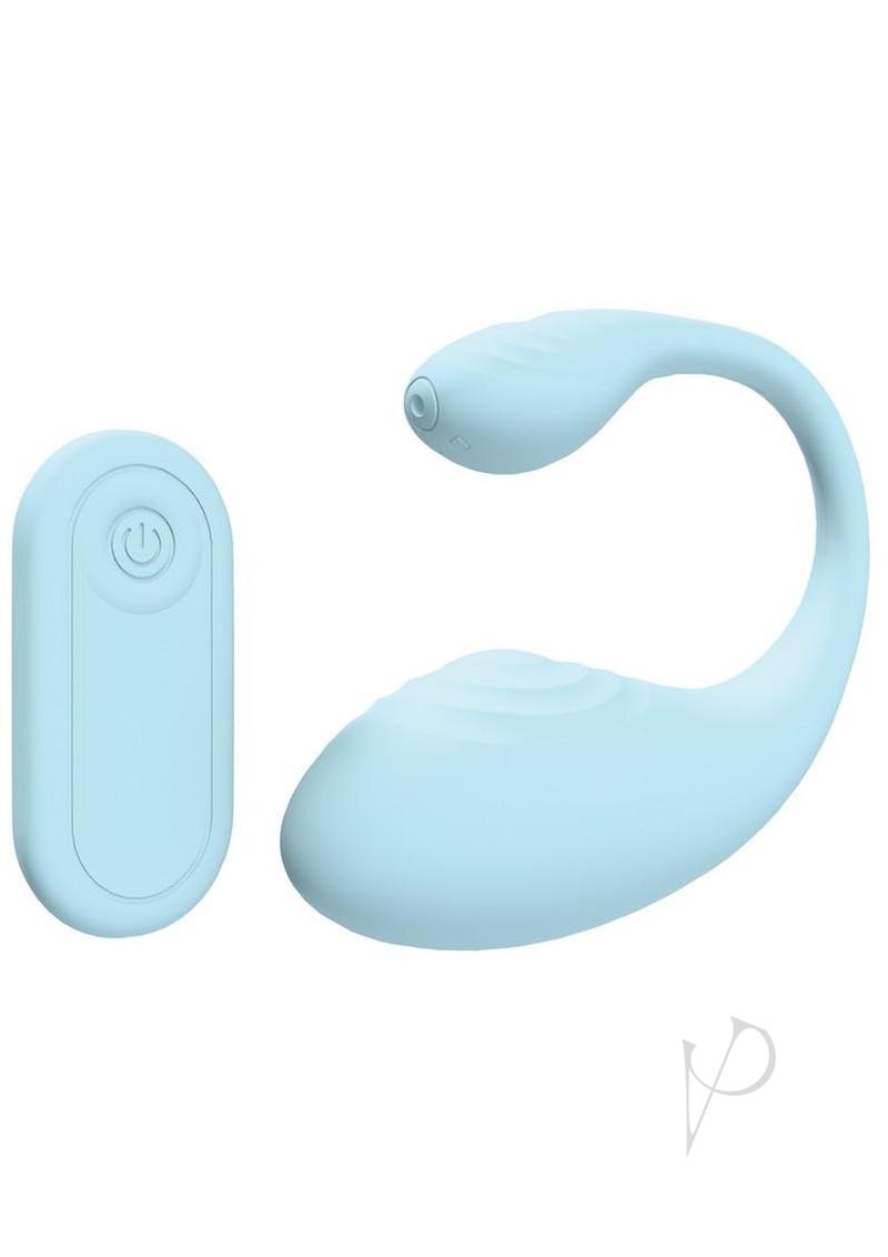 Loveline Wave C-shape 10 Function Rechargeable Silicone Vibrator with Remote Control - Blue