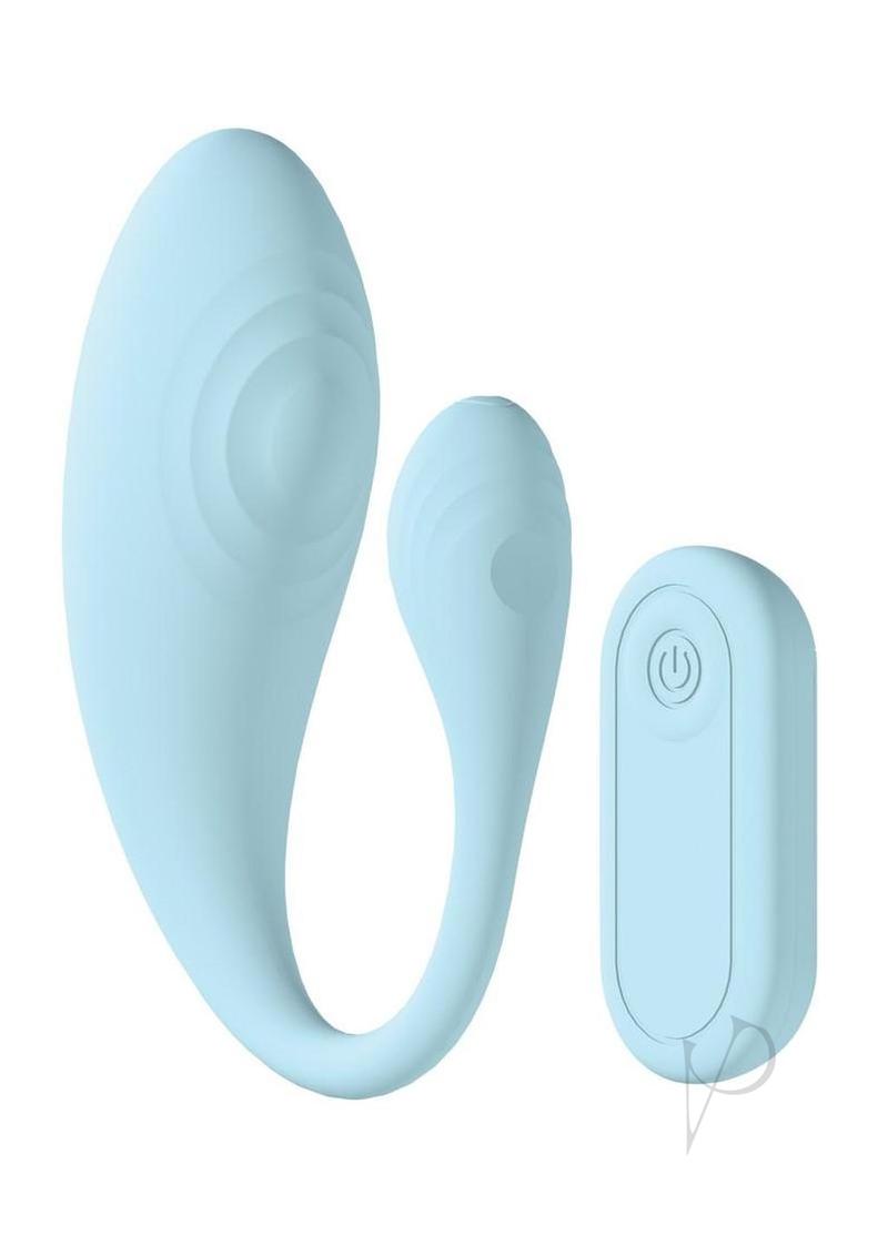 Loveline Wave C-shape 10 Function Rechargeable Silicone Vibrator with Remote Control - Blue