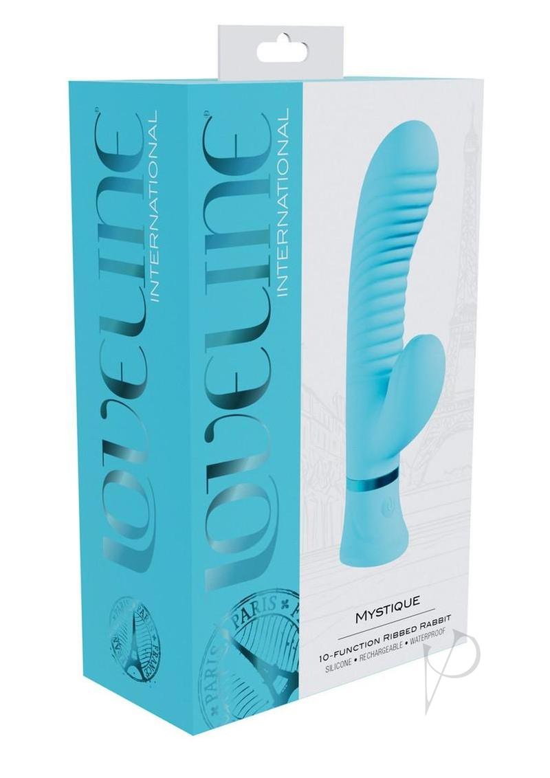 Loveline Mystique 10 Function Rechargeable Silicone Ribbed Rabbit - Blue