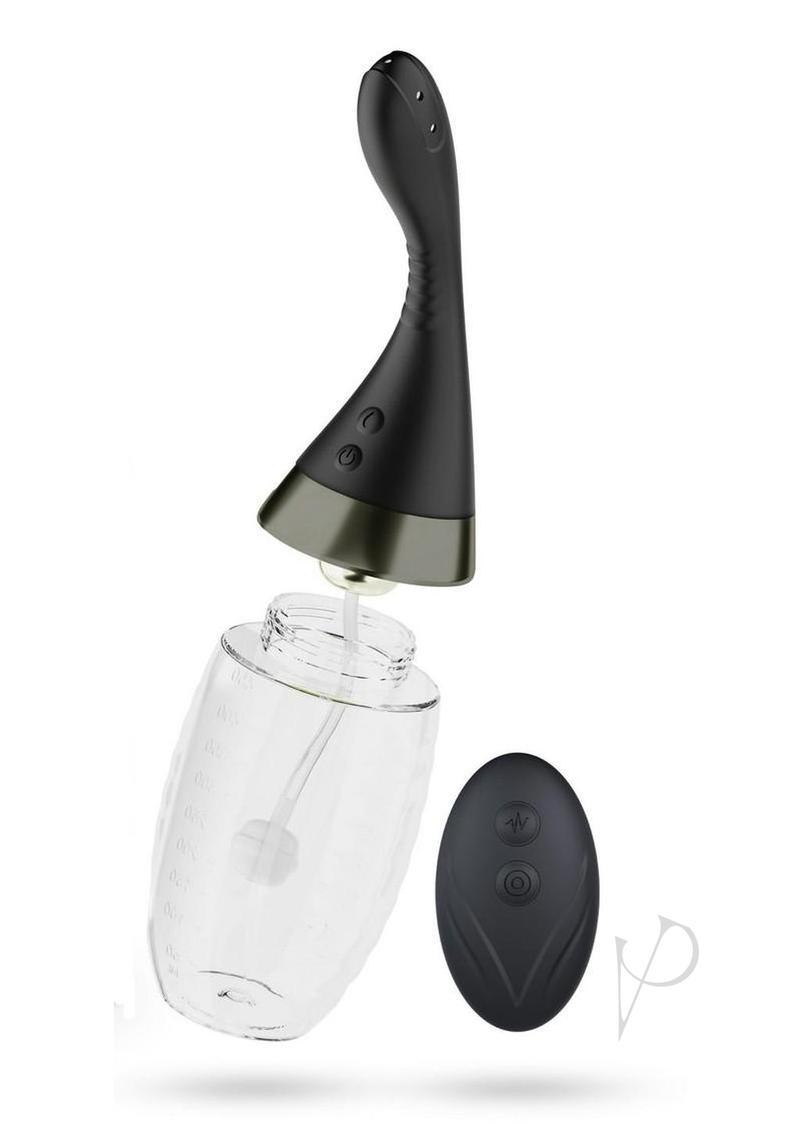 Anal Adventures Platinum Aqua Jet Rechargeable Silicone Anal Douche with Remote - Black/Clear