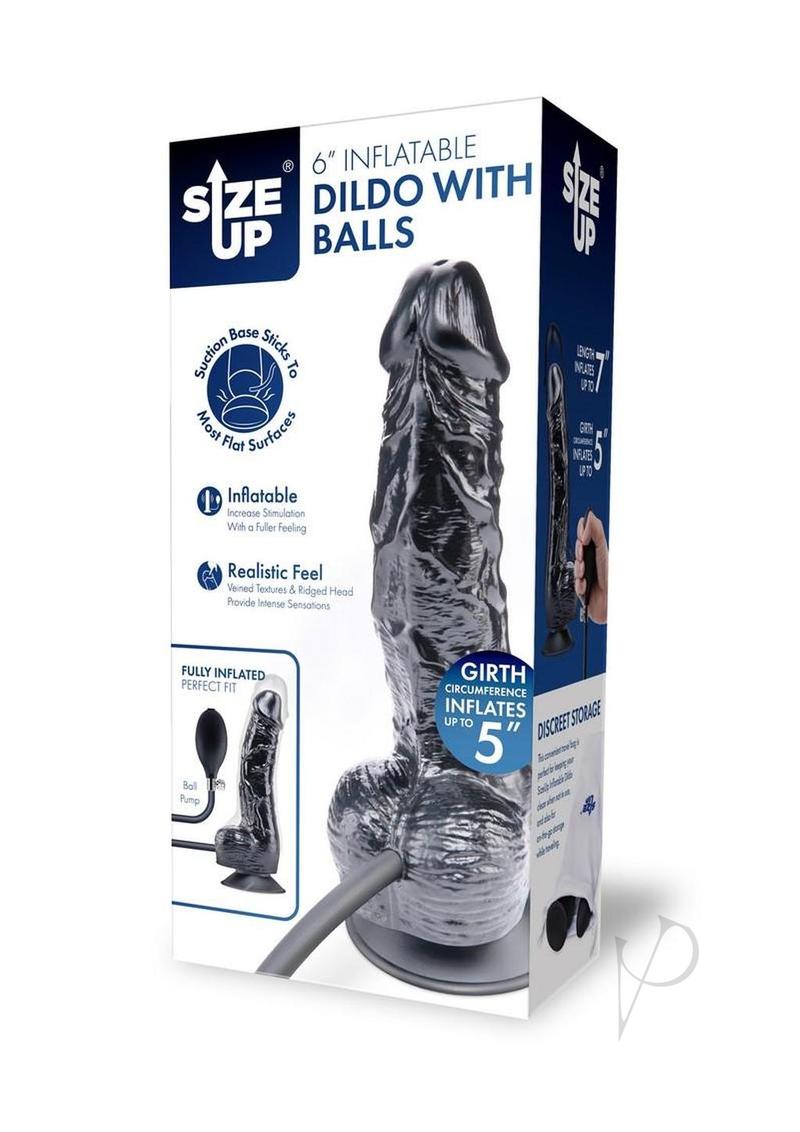 Size Up Ripple Inflatable Silicone Dildo with Balls 6in - Black