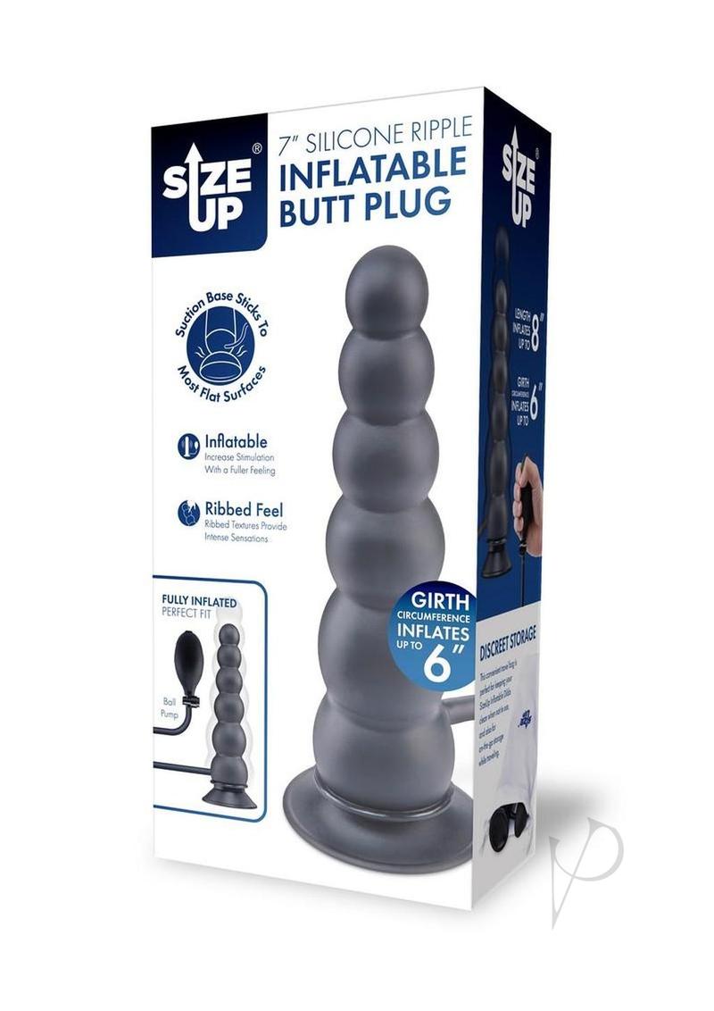 Size Up Ripple Inflatable Silicone Butt Plug 7in - Black