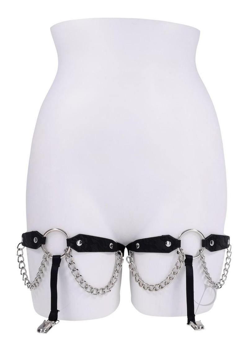 Sex and Mischief Chain Lace Garters - Black/Silver