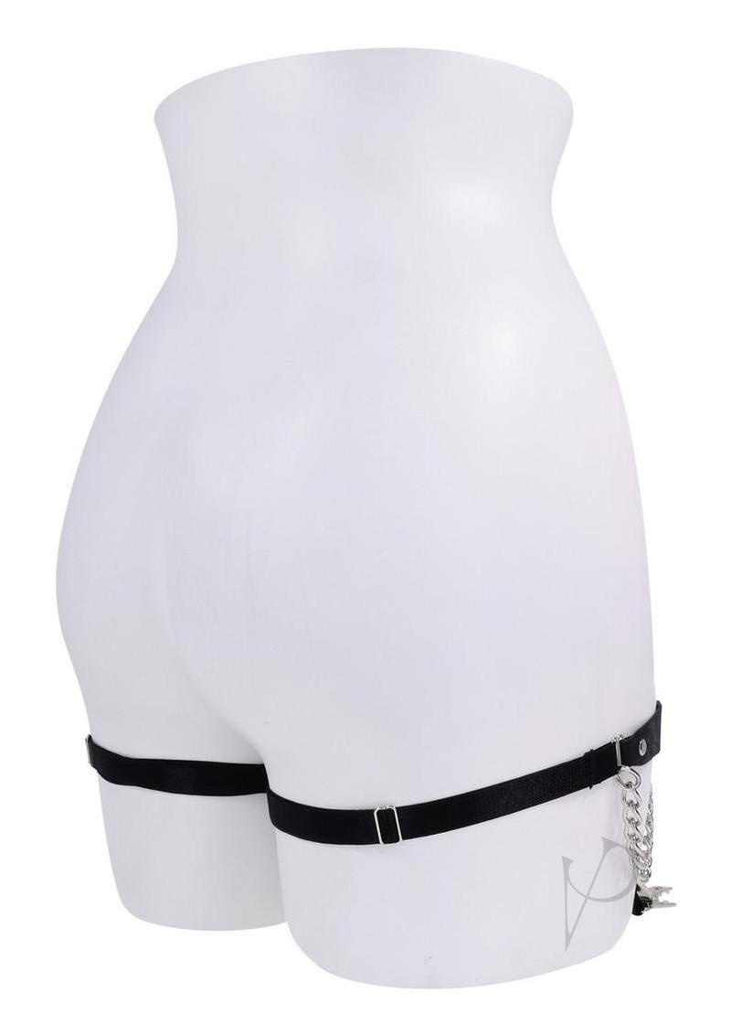 Sex and Mischief Chain Lace Garters - Black/Silver