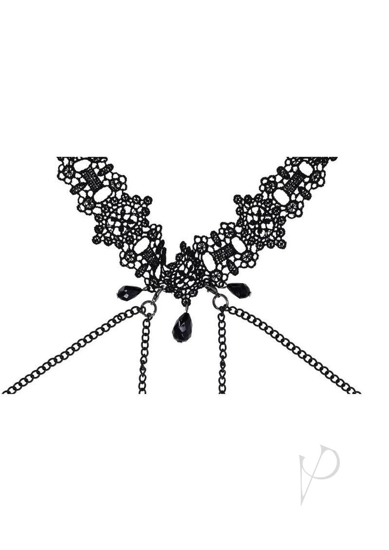 Sex and Mischief Lace Collar with Nipple Ties - Black
