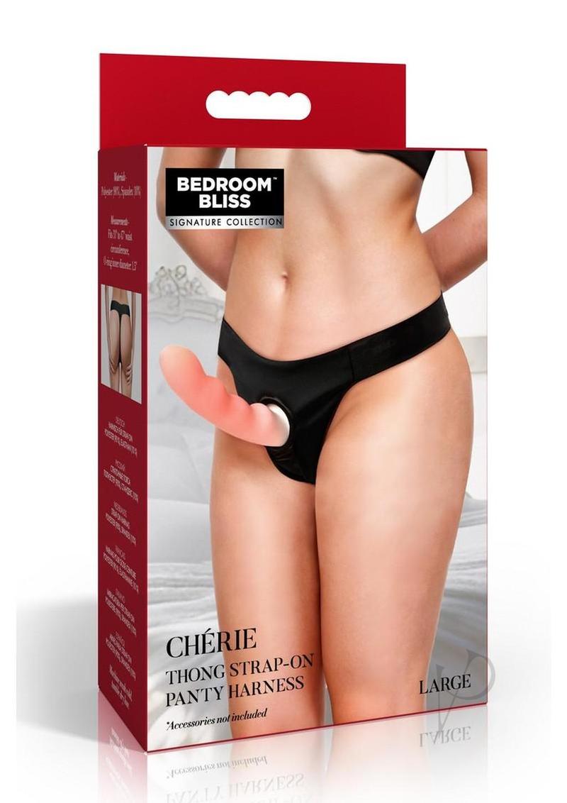 Bedroom Bliss Chérie Thong Strap-On Panty Harness - Large - Black