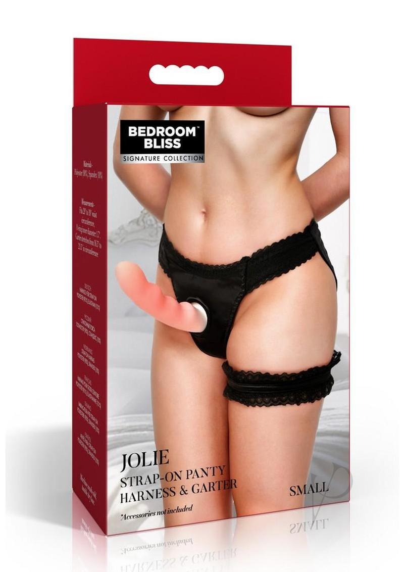 Bedroom Bliss Jolie Strap-On Panty Harness and Garter - Small - Black