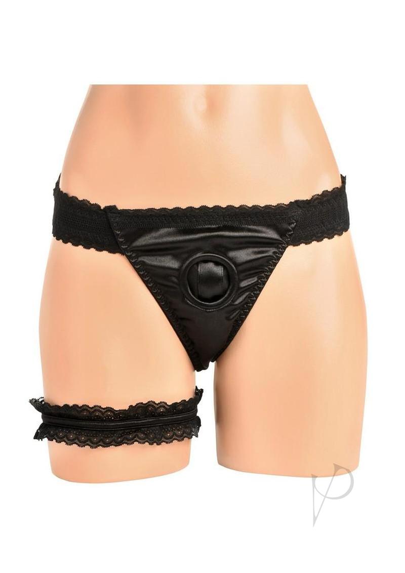 Bedroom Bliss Jolie Strap-On Panty Harness and Garter - Small - Black