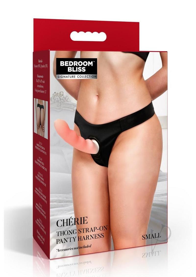 Bedroom Bliss Chérie Thong Strap-On Panty Harness - Small - Black