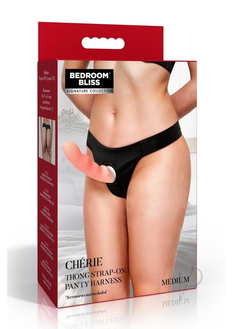 Bedroom Bliss Chérie Thong Strap-On Panty Harness - Medium - Black