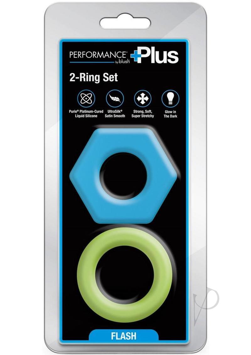 Performance Plus Flash Silicone Glow in the Dark Cock Ring Set (2 Piece) - Multicolor