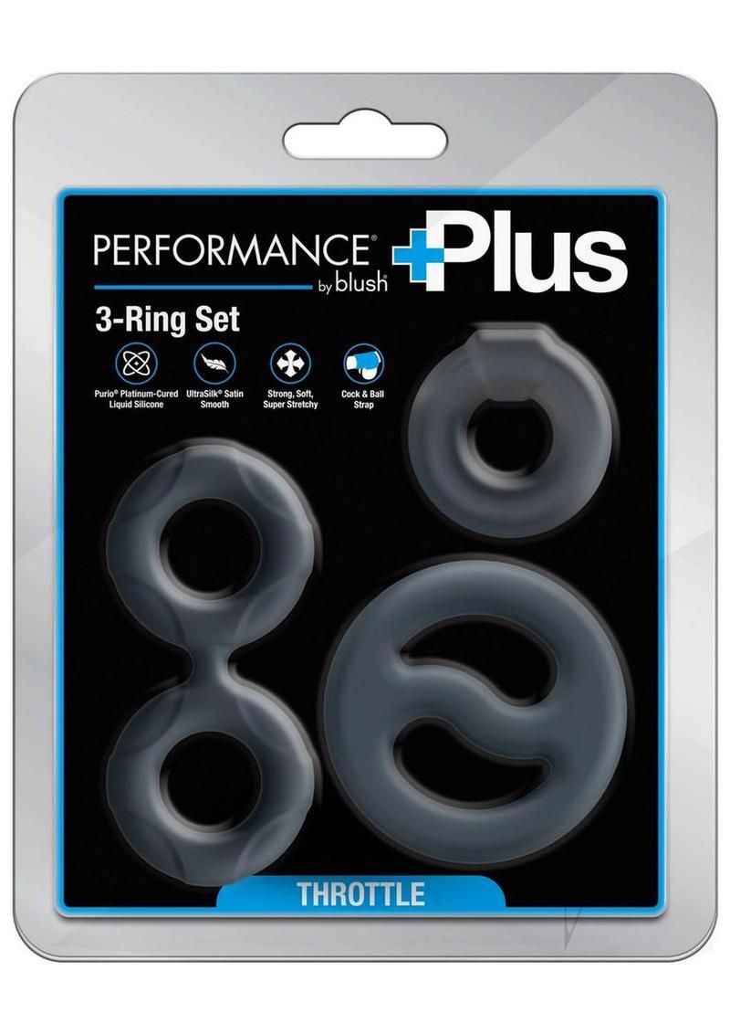 Performance Plus Throttle Silicone Cock Ring Set (3 Piece) - Black