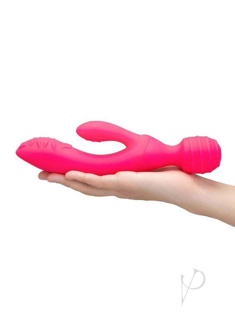 Together Tri Delight Dual-Ended Rechargeable Silicone Triple Stim Wand and Rabbit Vibrator - Pink