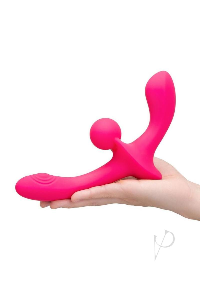 Together Double Tap Rechargeable Silicone Double-Ended Vibrating Strapless Strap-On - Pink