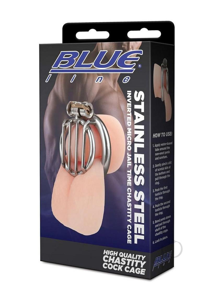 Blueline Stainless Steel Inverted Micro Jail Time Chastity Cage - Silver