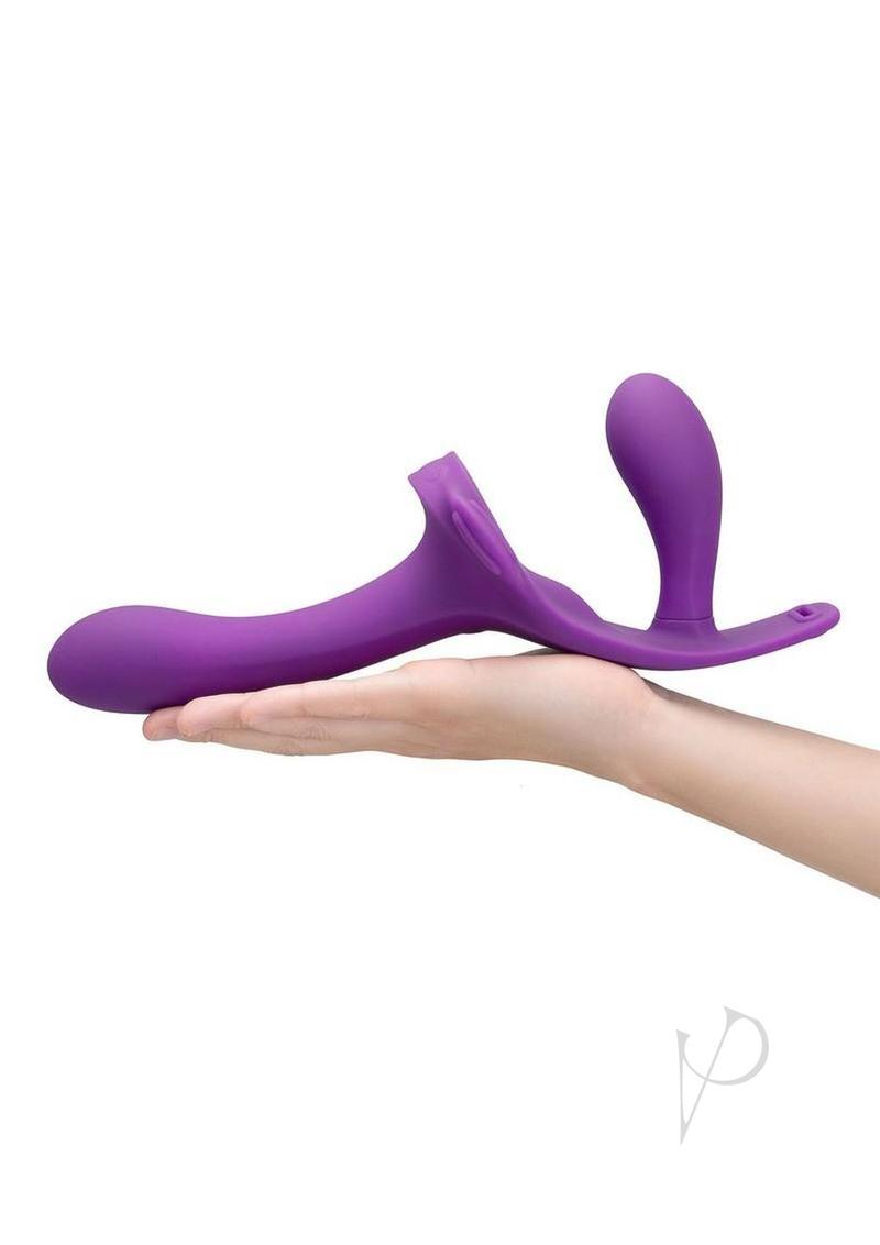 Together Lock-In Dual-Ended Vibrating Rechargeable Strap-On and Harness Set - Purple