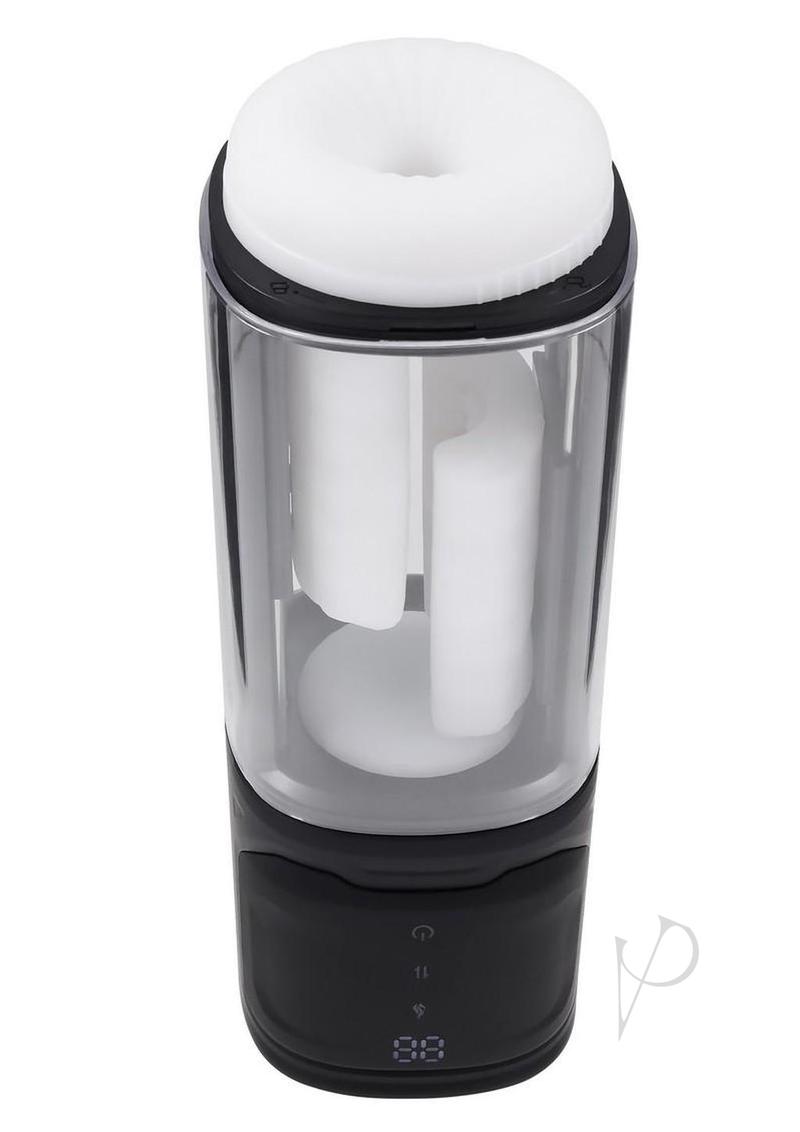 Playboy Side Piece Rechargeable Silicone Warming Sliding Stroker - Black