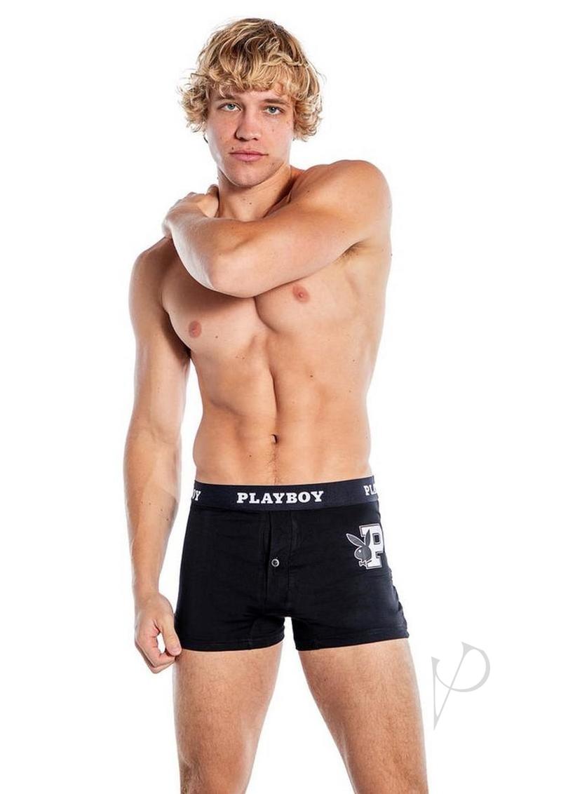 Playboy Mens Varsity Boxer Briefs - Black/White - Small