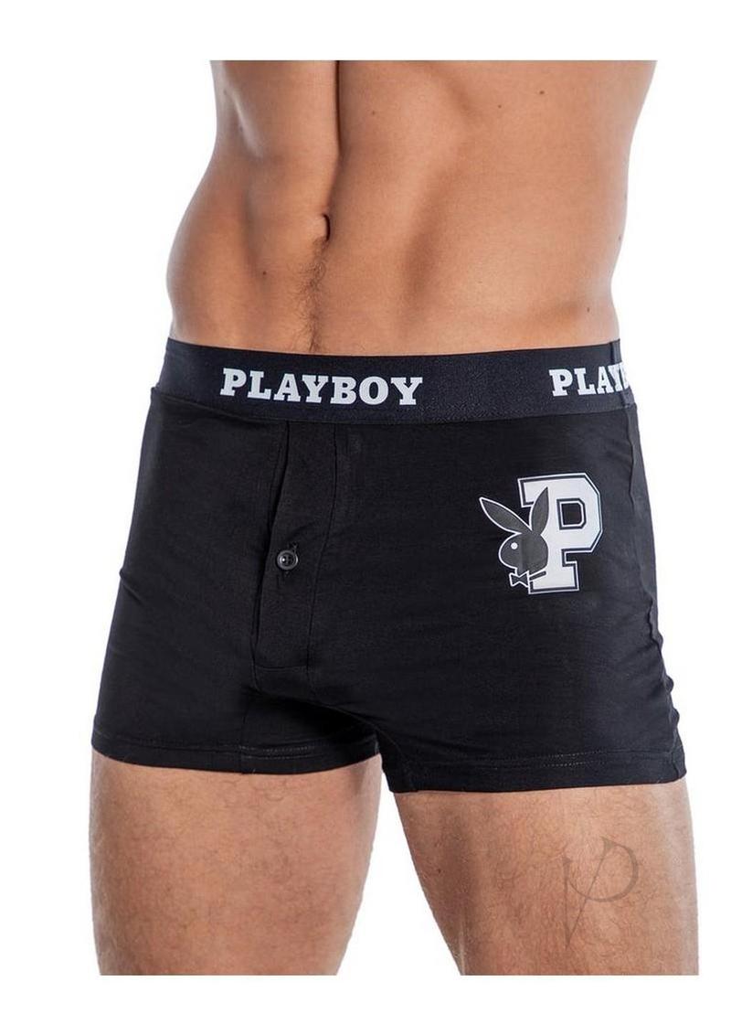Playboy Mens Varsity Boxer Briefs - Black/White - Small