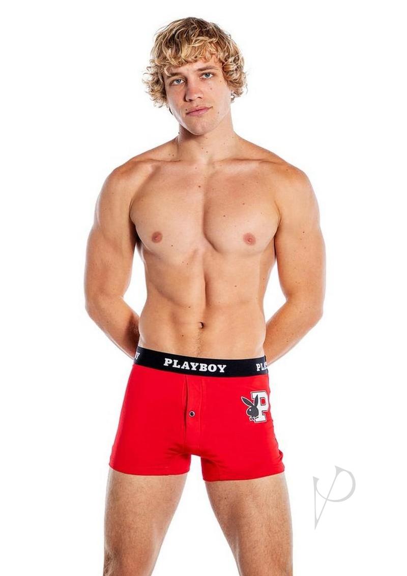 Playboy Mens Varsity Boxer Briefs - Red/White - 2XLarge