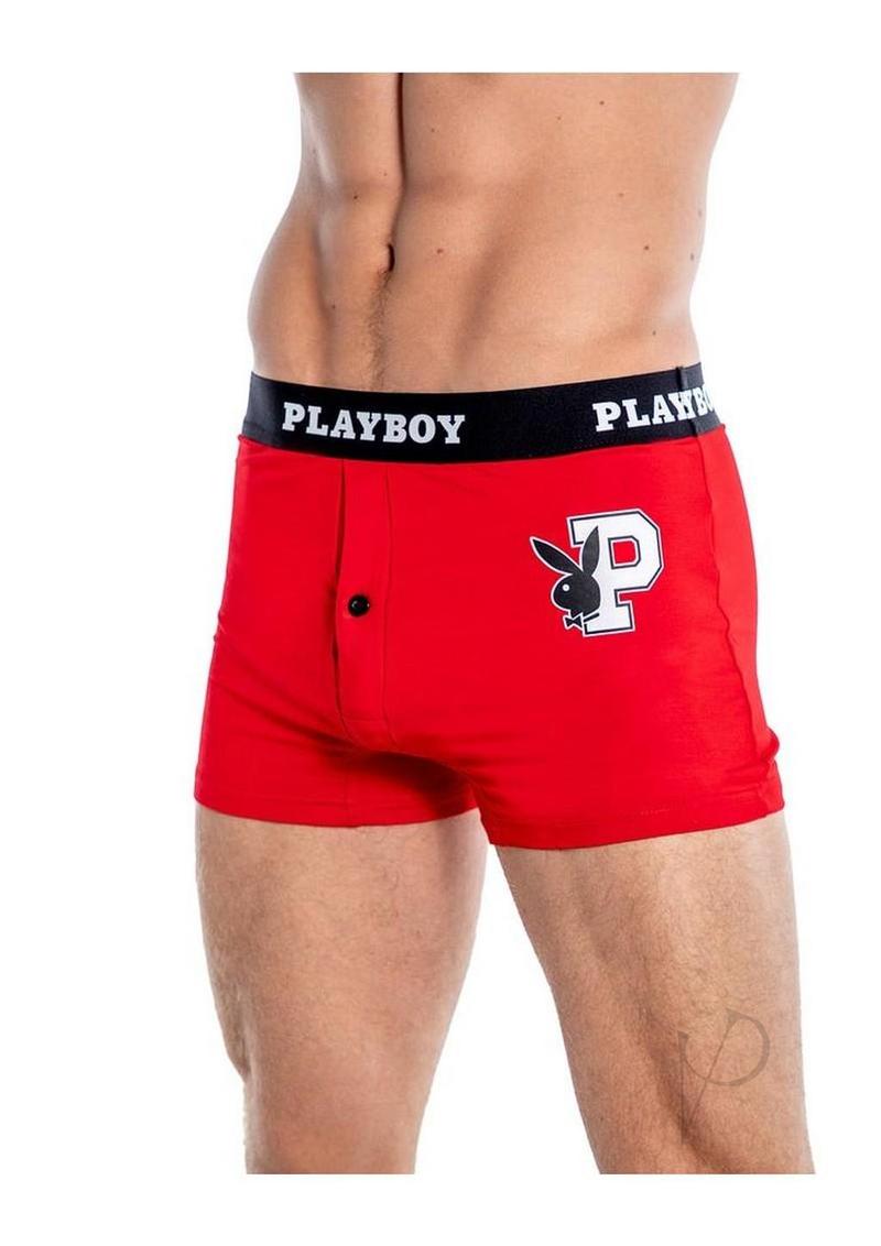 Playboy Mens Varsity Boxer Briefs - Red/White - 2XLarge