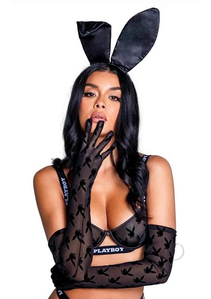 Playboy Bunny Noir Gloves - One Size - Black