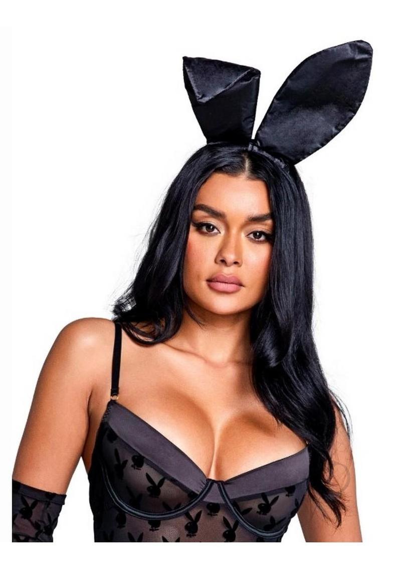 Playboy Satin Bunny Ears - Black