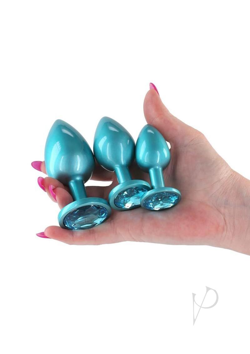 Rear Assets Tapered Trainer Chrome Plated Anal Plugs Kit (3pc Set) - Teal
