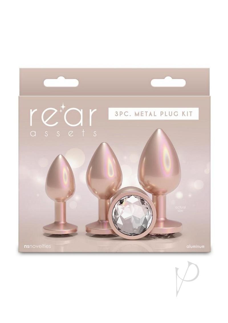 Rear Assets Tapered Trainer Chrome Plated Anal Plugs Kit (3pc Set) - Tan