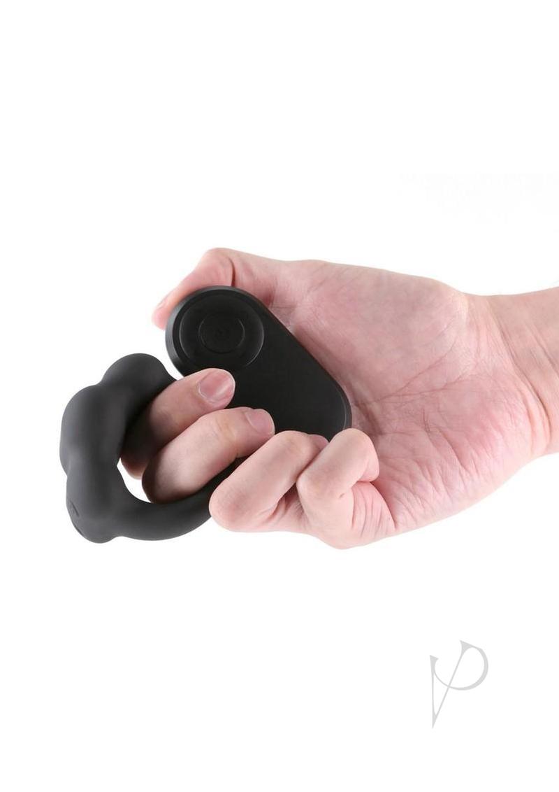 Renegade Rocket Ring Rechargeable Silicone Cock Ring and Ball Stretcher with Remote Control - Black