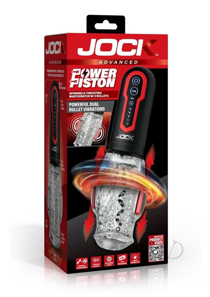 JOCK Spinning and Thrusting Rechargeable Masturbator with 2 Bullets - Mouth - Black/Clear